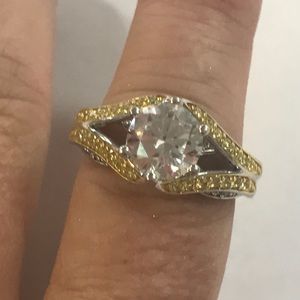 Cubic Zirconia Ring Sterling Canary Cocktail Ring